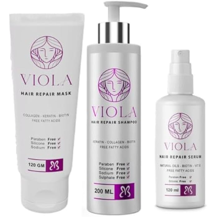 Viola Hair Care Routine Shampoo, Hair Mask and Repair Serum with Natural Oils Set - Image 1